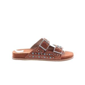 NWOT Johnny Was Brown and Blue Double-Buckle Sandals